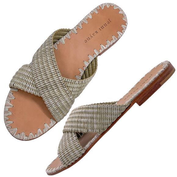 Jenni Kayne Shoes - Jenni Kayne Willow Green Woven Raffia Crossover Slide Flat Sandals